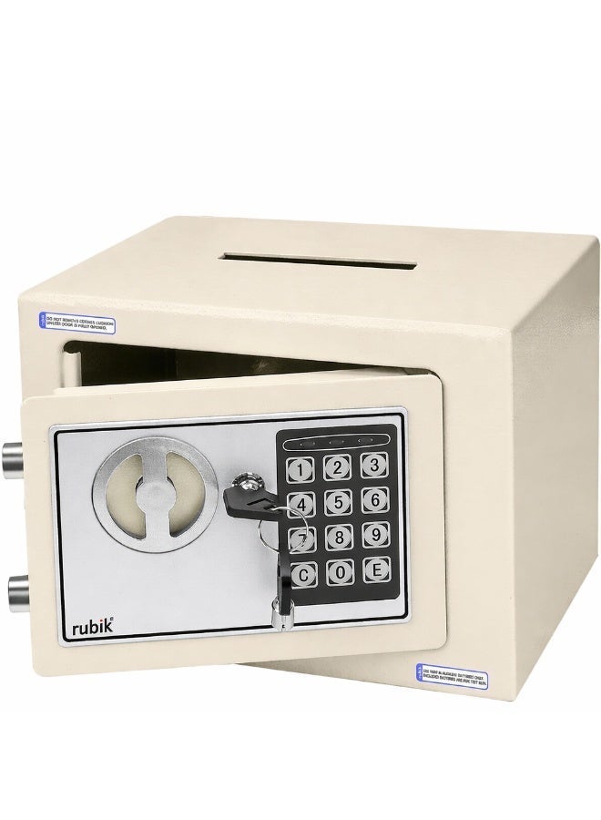 روبيك صندوق إيداع نقدي صغير مزود بفتحة إيداع مع خيار المفتاح ورمز PIN، الحجم 23 × 17 × 17 سم (لون أبيض مائل للبيج) - Image 1